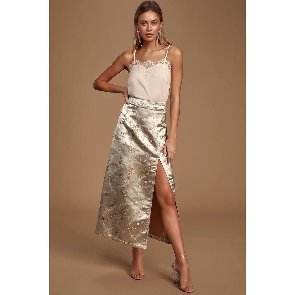 Lulus In Blossom Champagne Floral Jacquard Satin Skirt